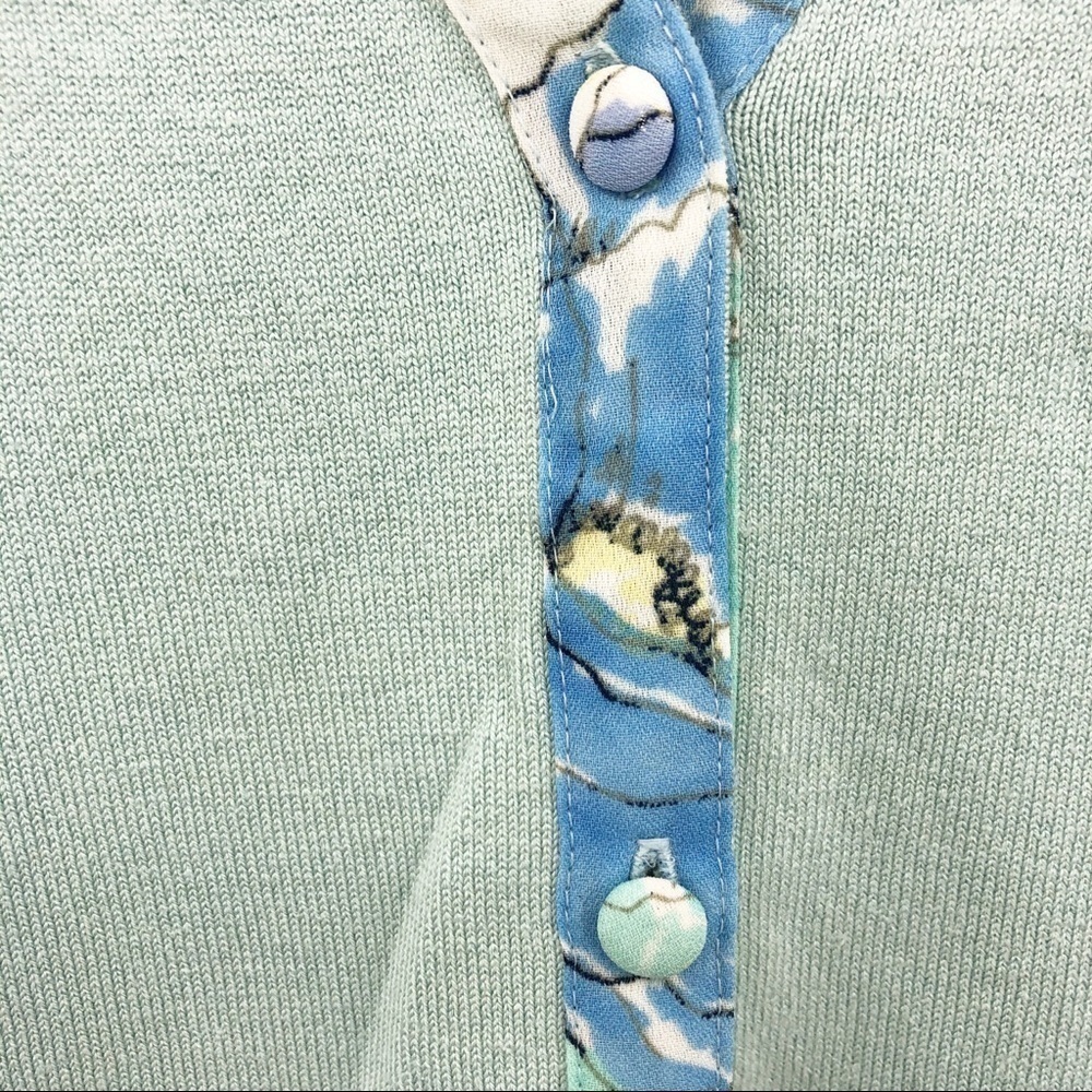 New Rena Rowan Women's L Aqua Green Silk Long Sleeve Cardigan with Artsy Print - Picture 4 of 7